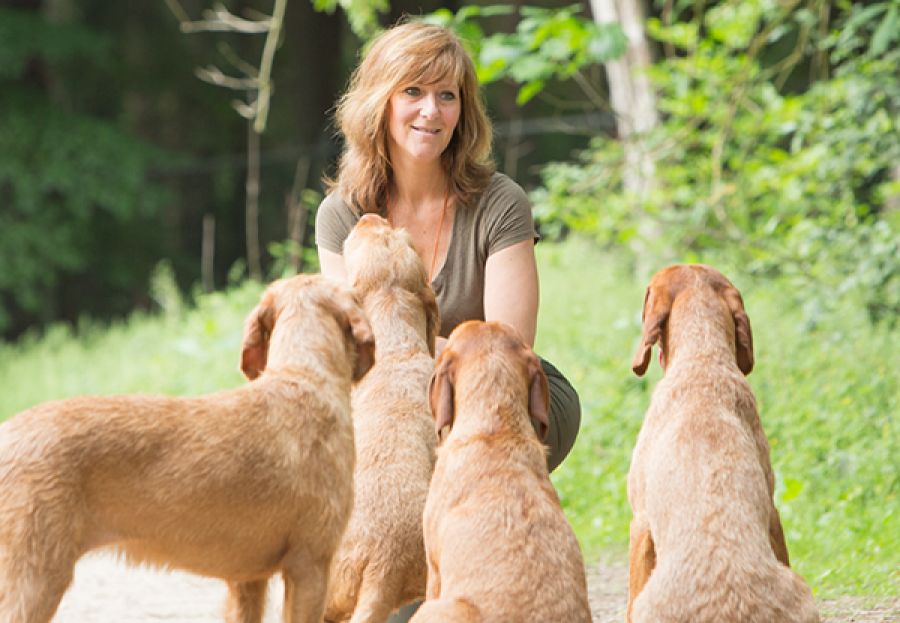 Odette v.d. Lans met haar De Viszla honden van de Regghevalley